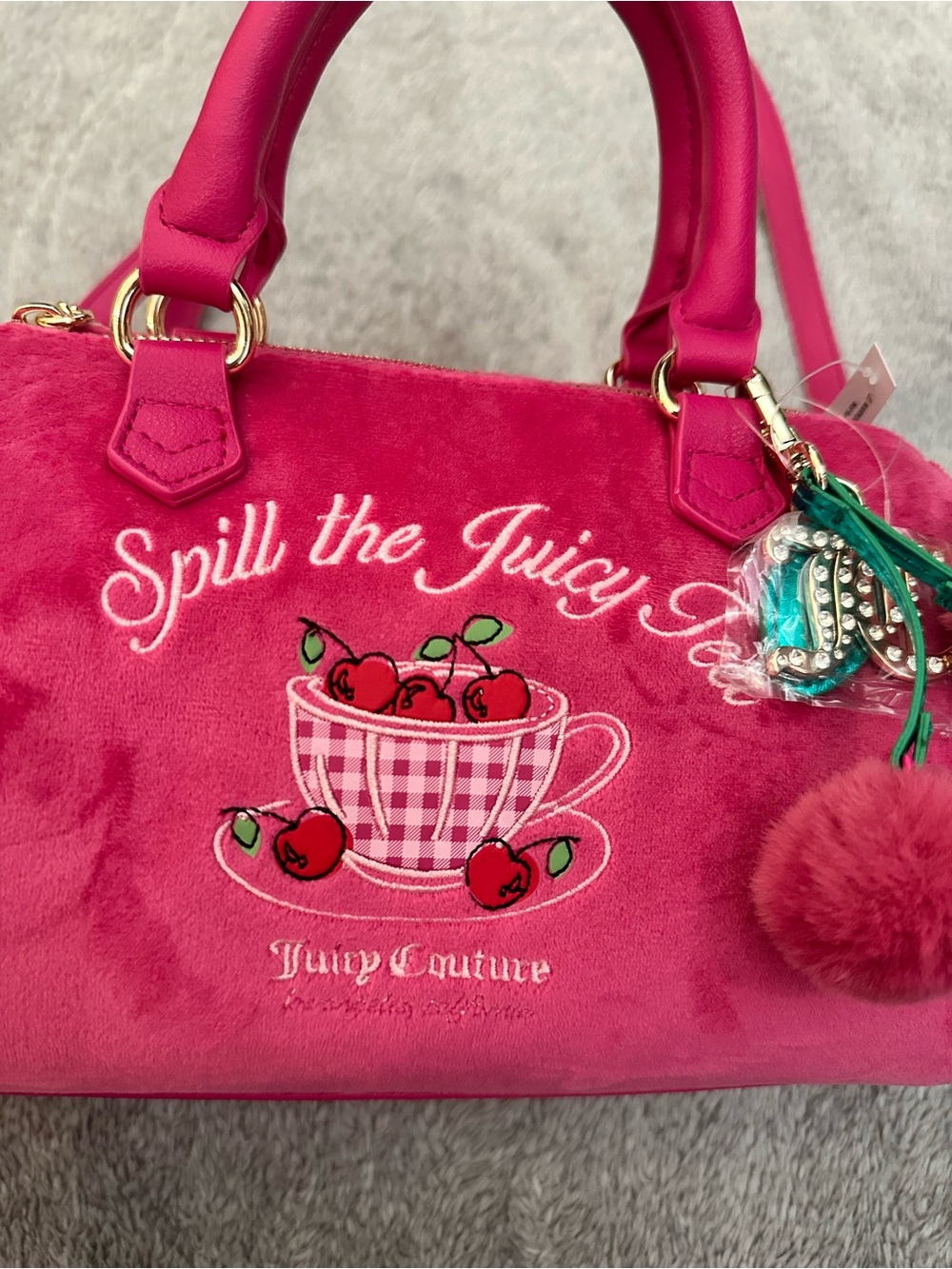 Juicy Couture Hot Pink Velvet 'Spill the Juicy Tea' Satchel - Picture 2 of 6